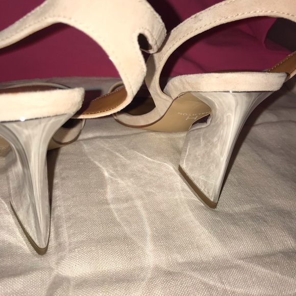 Tan suede sling backs with silver heel - Picture 3 of 7